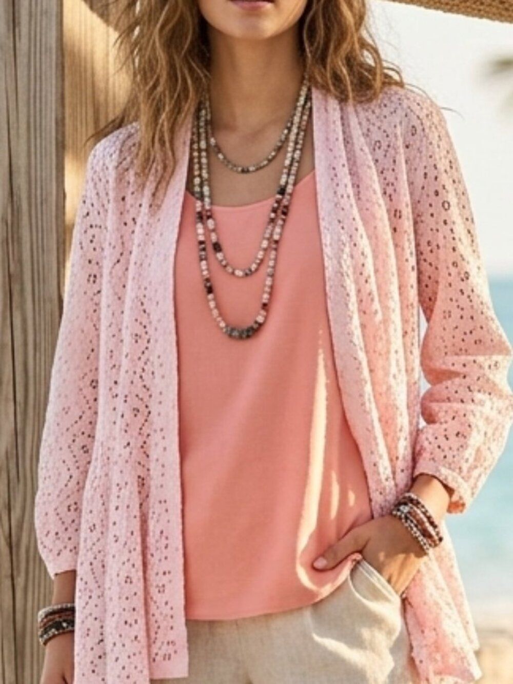 Kim Rogers Pink Eyelet Cotton Jacket PM Liz Baker Tank 12P Layered Set